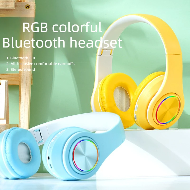 Macaron B39 Bluetooth Headphones Colorful RGB Lights Wireless Over Ear Gamer Headsets for PS5 Joycon Children Big Battery 2026