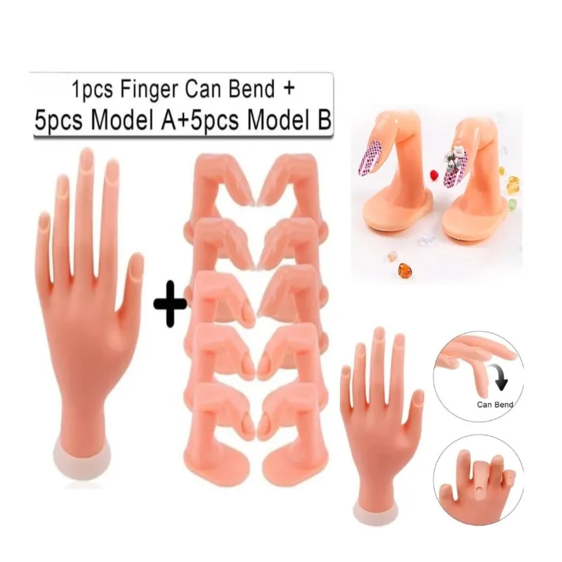 Flexible Positioning Silicone Left Hand Model,Flexible Training Hand for Nail Art,Nail Enhancement Tool,Apprentice Model,Plastic