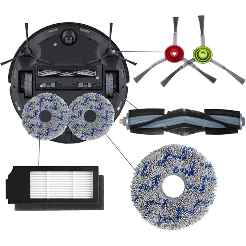 YCOC-основные фильтрующие подушечки с боковой щеткой подходят для ECOVACS для DEEBOT X1, OMNI T10 X1, сменные комплекты для чистки турбовакуумных пылесосов