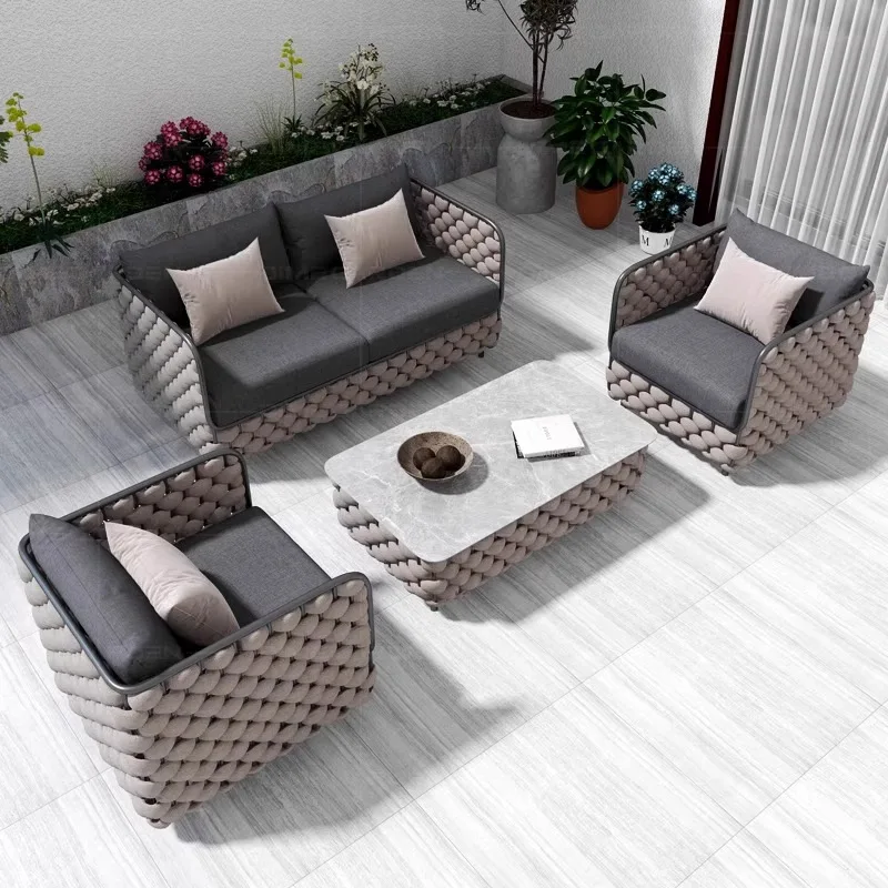 Nordic outdoor sofa courtyard terrace hotel garden rattan chair sofa indoor and outdoor waterproof rattan furniture