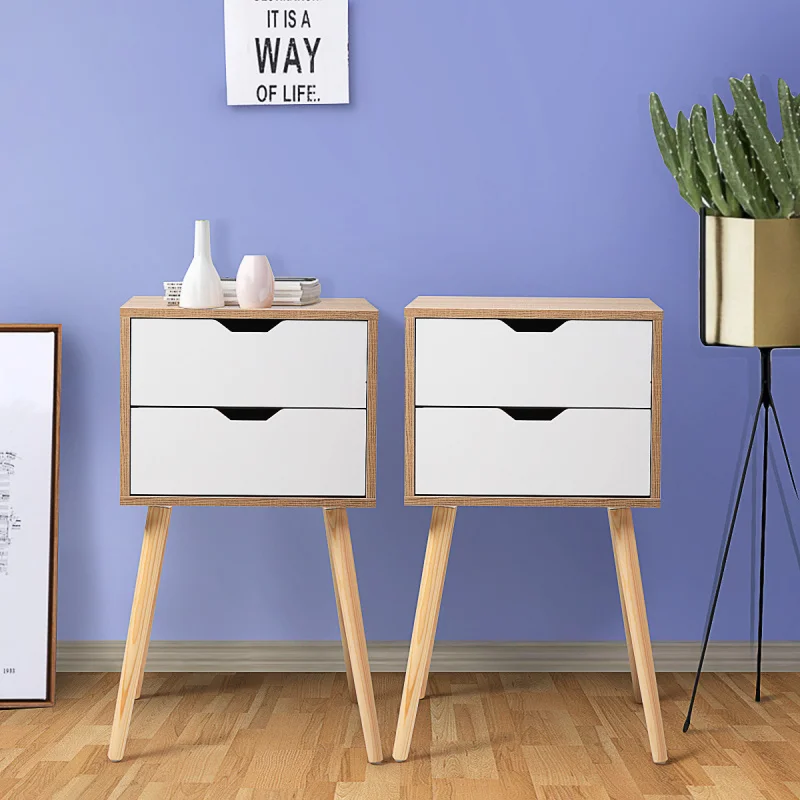 American style Set Of 2 Modern Nightstands With 2 Drawers Splayed Legs White bedside table bedroom furniture Shipment from US