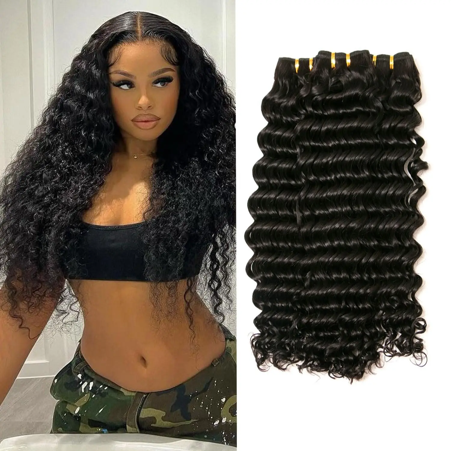 30 32 inches Brazilian Deep Wave Hair Weave Bundles Natural Color 1/3/4 Bundles Deep Curly Hair Extensions 100% Human Hair Remy