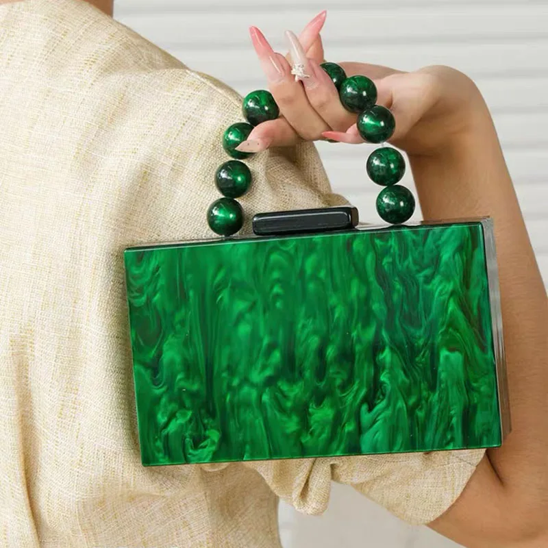 2026 popular new fashion multifunctional marble acrylic bead box dinner handbag solid color shoulder crossbody bag