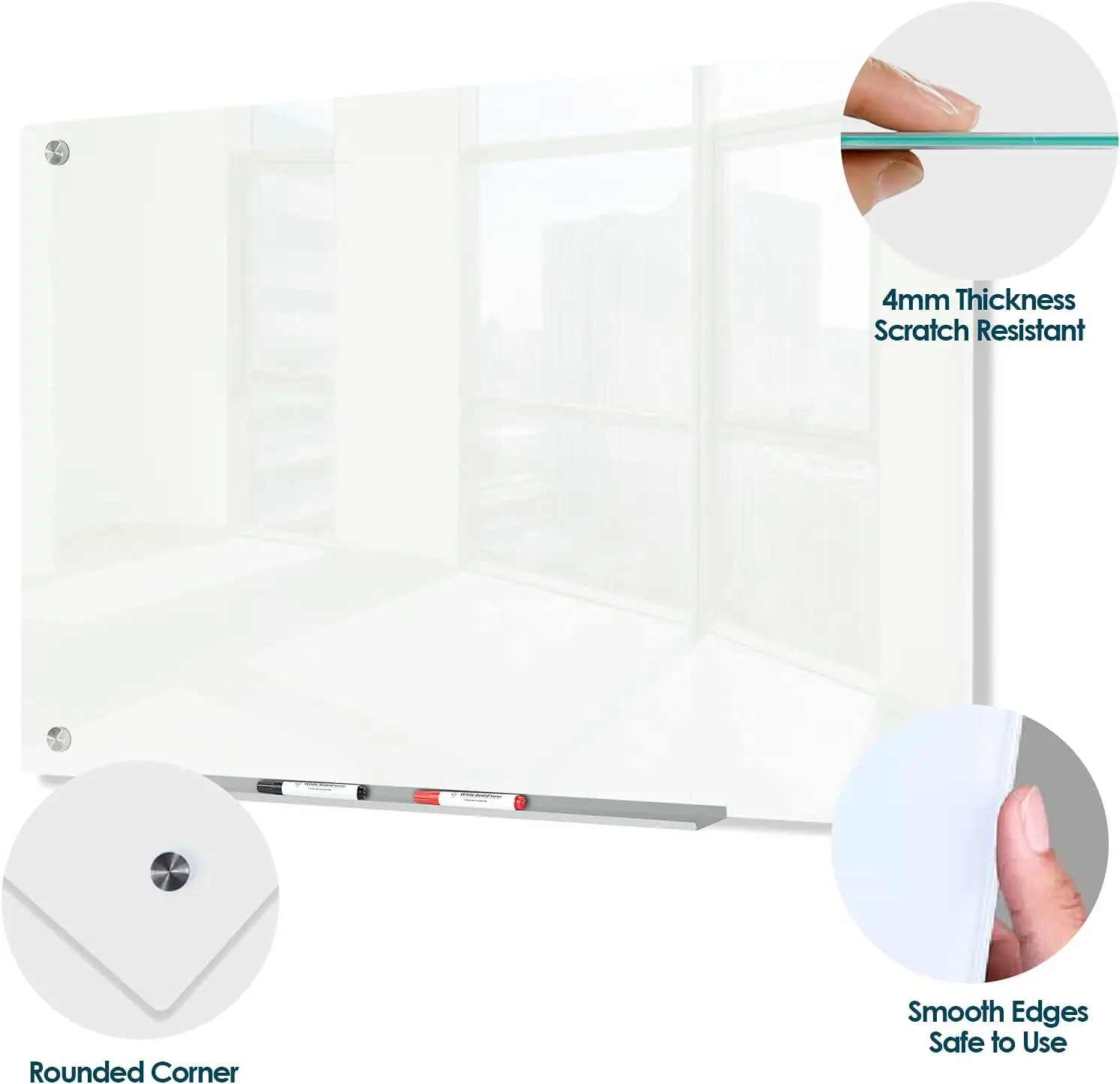 Glass Whiteboard 47"x35", Magnetic White Board Glass Dry Erase Board Large Frameless Glass White Board for Office, Home & School