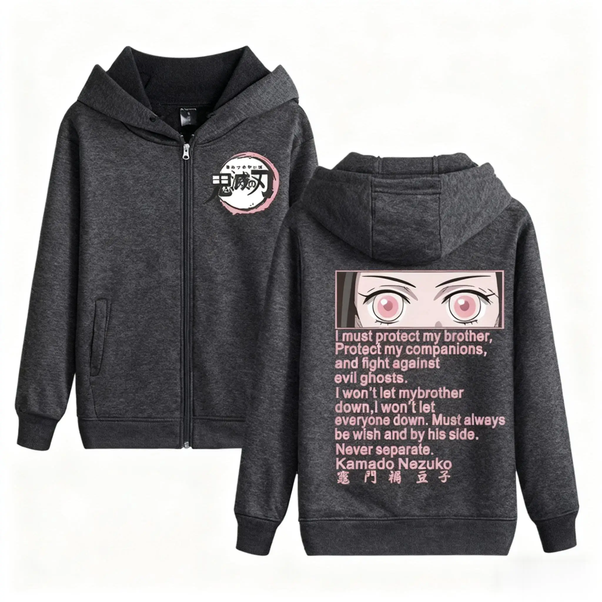 

AnimeZip Up Hooded Jacket Demon Slayer Nezuko Women Men Sweatshirt Streetwear Y2k Oversized Long-sleeved Tops Autumn Winter New