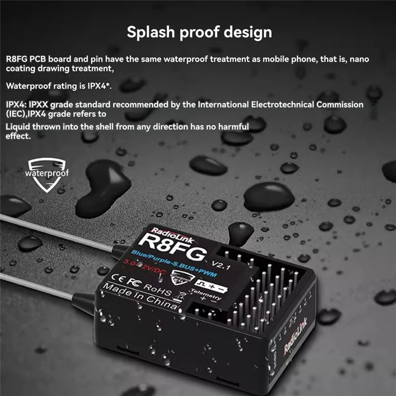 ABKI-Radiolink R8FG 8 Channle 2.4G Gyro RC Receiver Voltage Return 600 Meters Long Range RX Forcar Boat RC8X RC6GS RC4GS T8S T8F