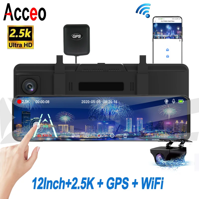 ACCEO A45 12 Inch In Car Rearview Mirror Car Recorder Dash Cam with WIFI GPS 1080P Black Box Car Camera Rearview Camera 