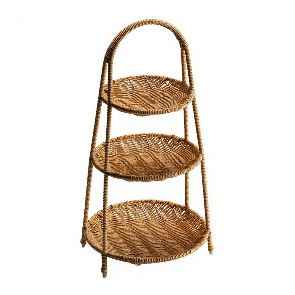 Dry Fruit Plate Rattan Multi-layer Serving Stand for Cookies Pastries Elegant Round Wooden Snack Tray for Cupcakes Fruits