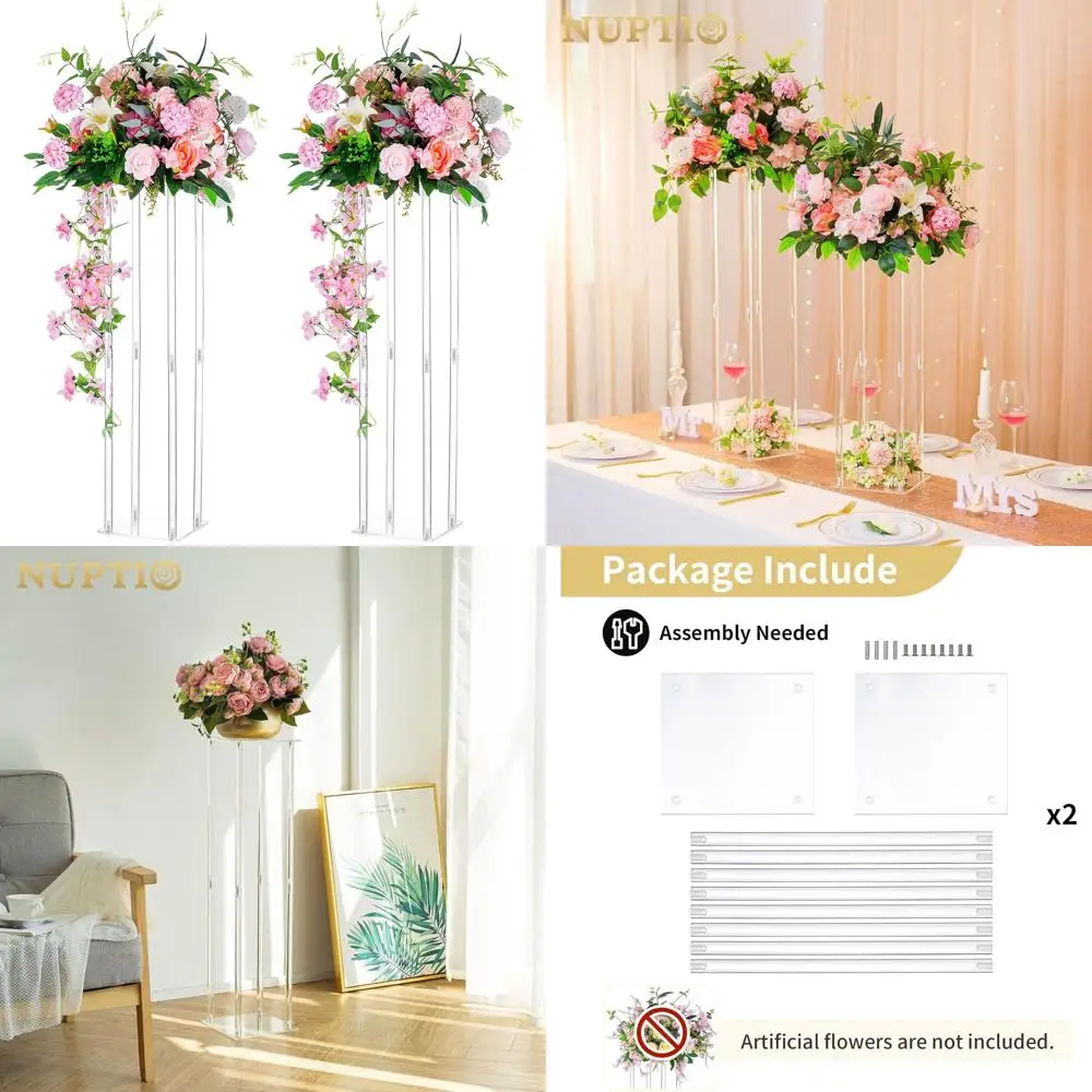 

Acrylic Vases Tall Flower Stands for Wedding Party Table Decorations - 2 Pack 31.5 inch Elegant Centerpieces
