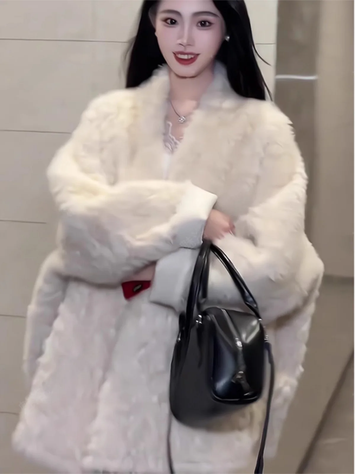 Eco-Friendly Women's Fur Coat Misty Stone  Fur And Velvet Shoulder Wrap Lazy Style Winter  Velvet Coat Autumn Winter