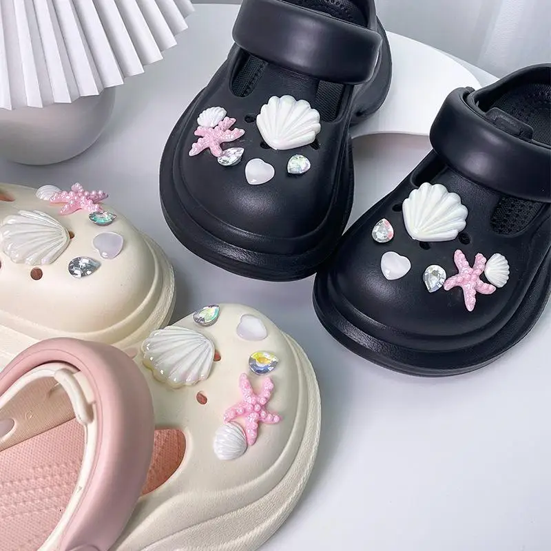 1セットDIYクロッグサンダルガーデンシューズデコレーションキュートなヒトデシェル樹脂シューチャームアクセサリーバックルビーチバッグピン女の子ギフト