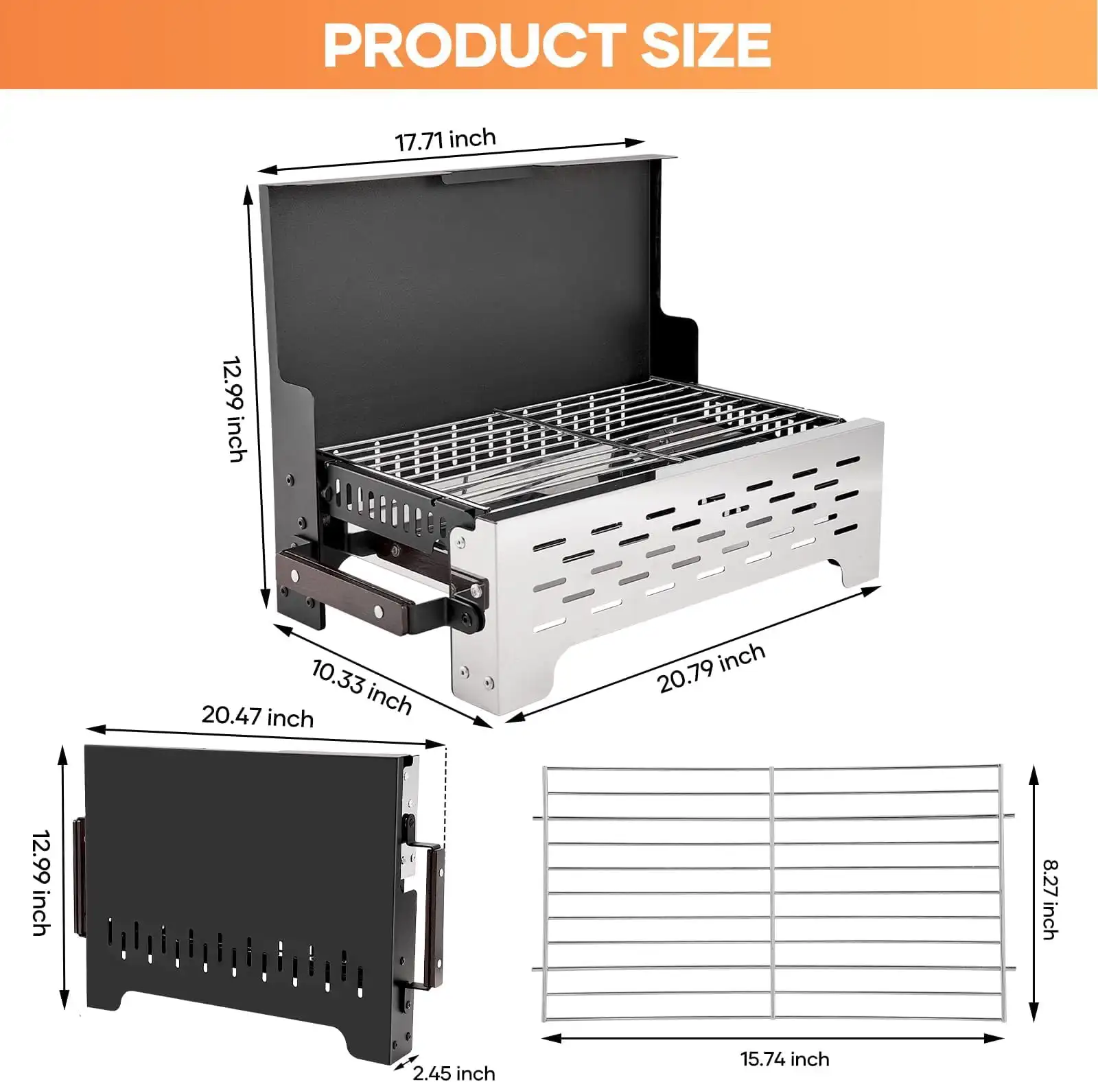 Folding Portable Barbecue Grill, Stainless Steel Outdoor Grill, Portable Lightweight Charcoal Grill for  Camping Picnics Beach