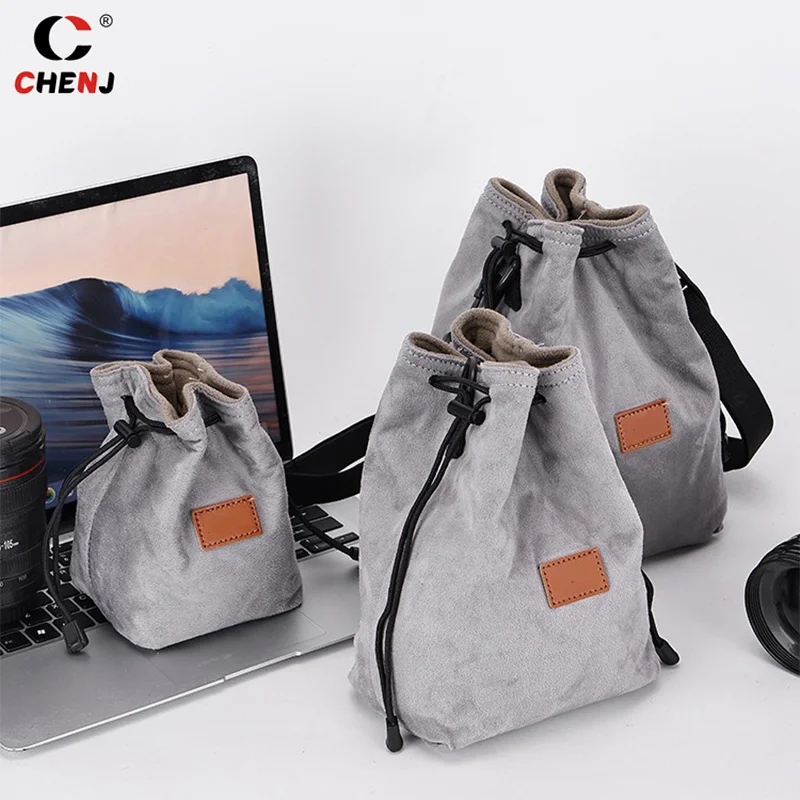 1pcs Vintage Velvet Camera Dustproof Scratchproof Drawstring Bags With Shoulder Strap Lens Pouch Protection For Camera