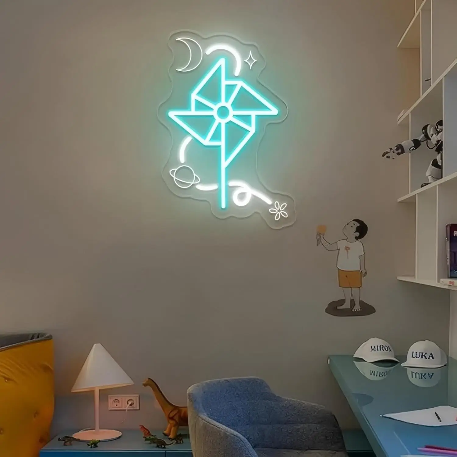 

Neon Wall Sign Dimmable Cute Windmill Neon Lights for Kids Bedroom Hotel Caffee Shop Decor Aesthetics Draw Birthday Gifts