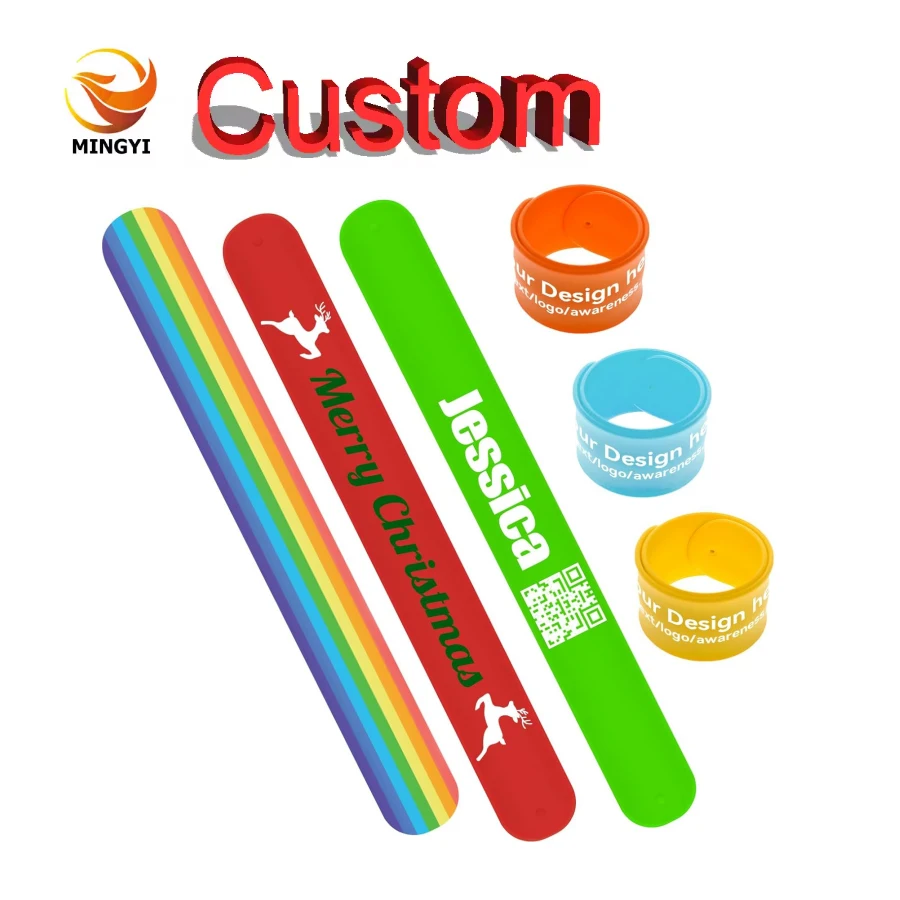 

MINGYI 200pcs Personalized Silicone Slap Bracelets Custom Rubber Wristbands Slap Band for Party Favors Events