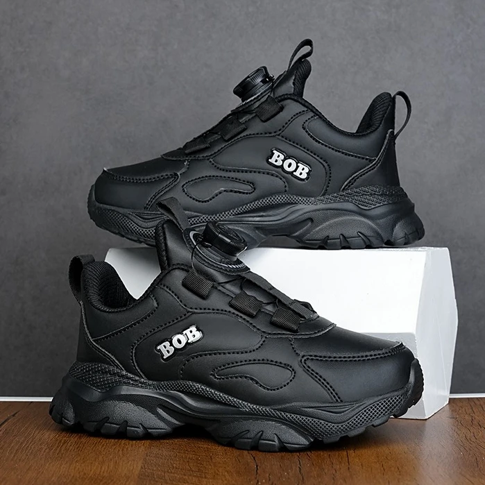 

Роскошная детская обувь, теннисные кроссовки для мальчиков, черно-белые кожаные детские массивные повседневные кроссовки, спортивная обувь на платформе для девочек и мальчиков