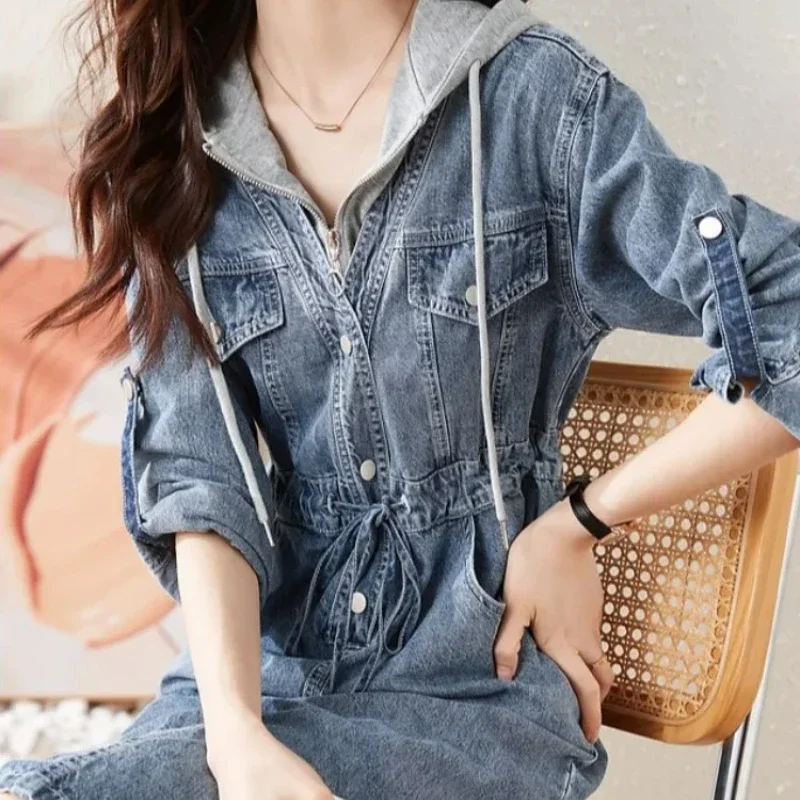 Sukienki dla kobiet Wiosna Jesień Denim z kapturem New In Woman Sukienka z długim rękawem Xxl Designer Fashion Summer 2025 Loose Elastic Hot G