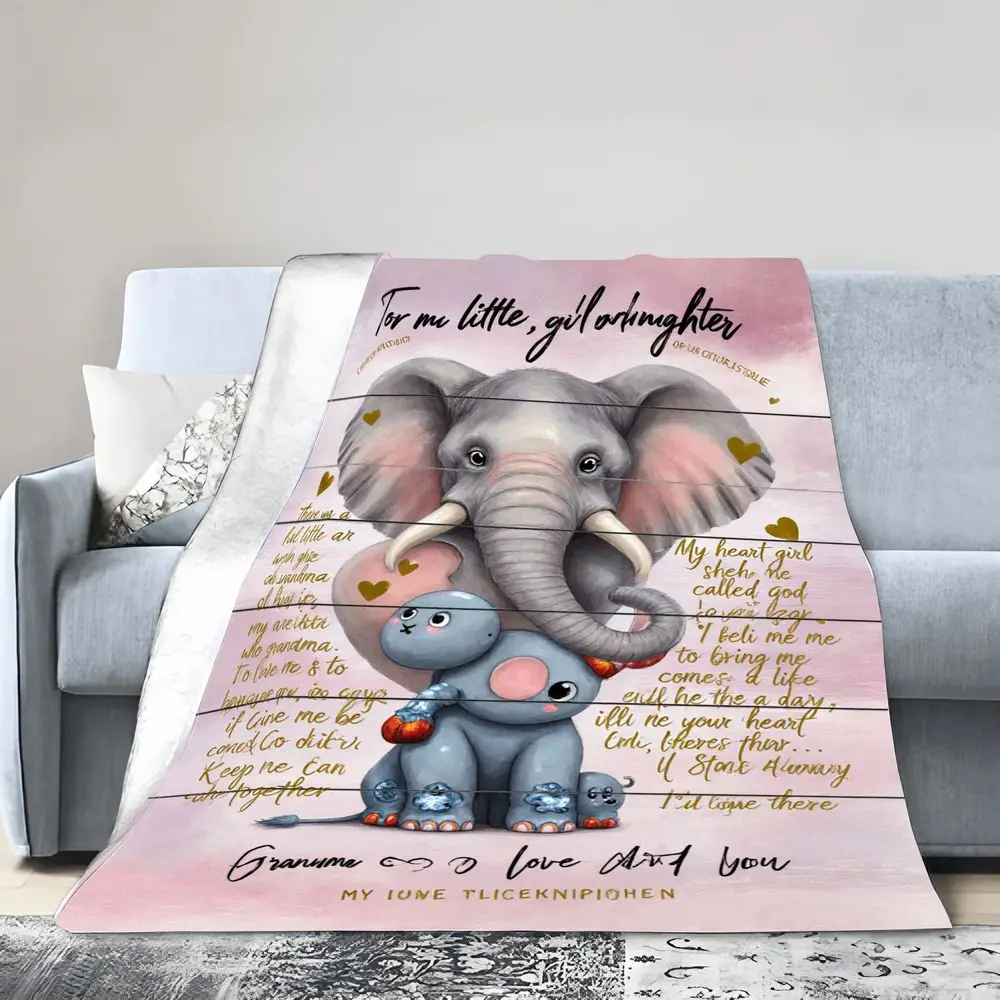 بطانية عمل فني على شكل فيل لطيف إلى حفيدة صغيرة - قصيدة ورسائل مكتوبة بخط اليد على شكل قلب، وردي فاتح من الخشب المطلي