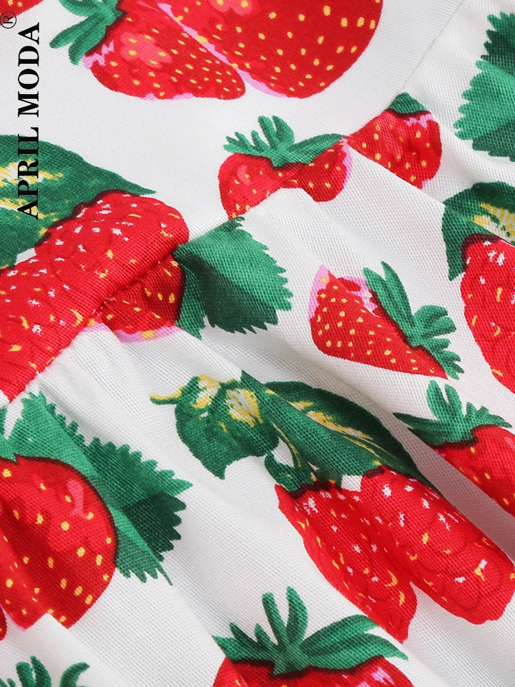 Strawberry Red Print Halter Casual Vintage Dress For Little Girl Strapless Kawaii Cocktail Princess Midi Runway Child Dresses