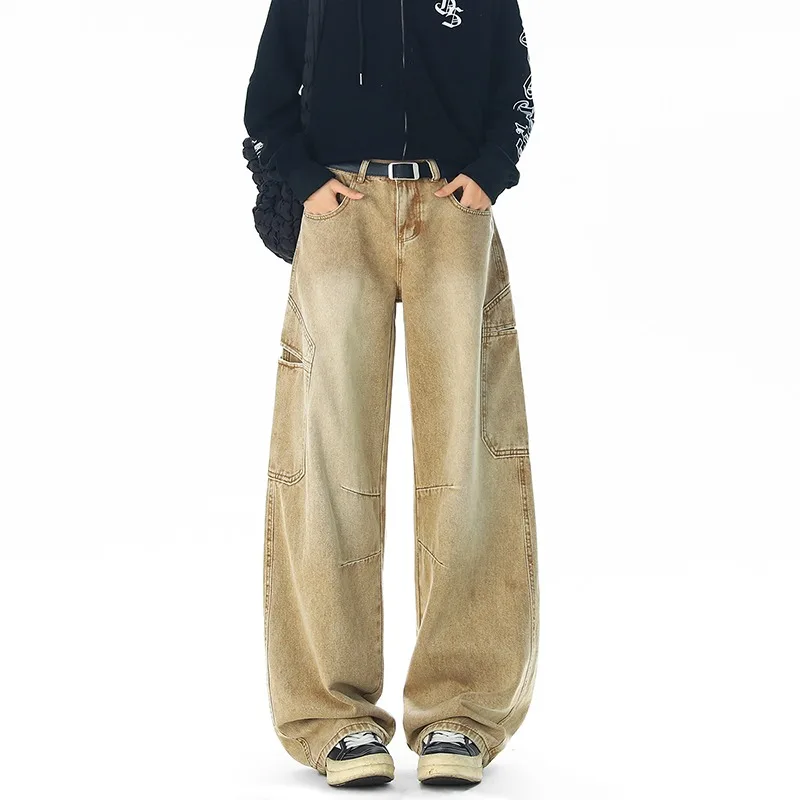Mens New Autumn American Cargo Inspired Wide Leg Jeans Fashion Trendy Loose Denim Long Trousers For Men Daily Street Outfit