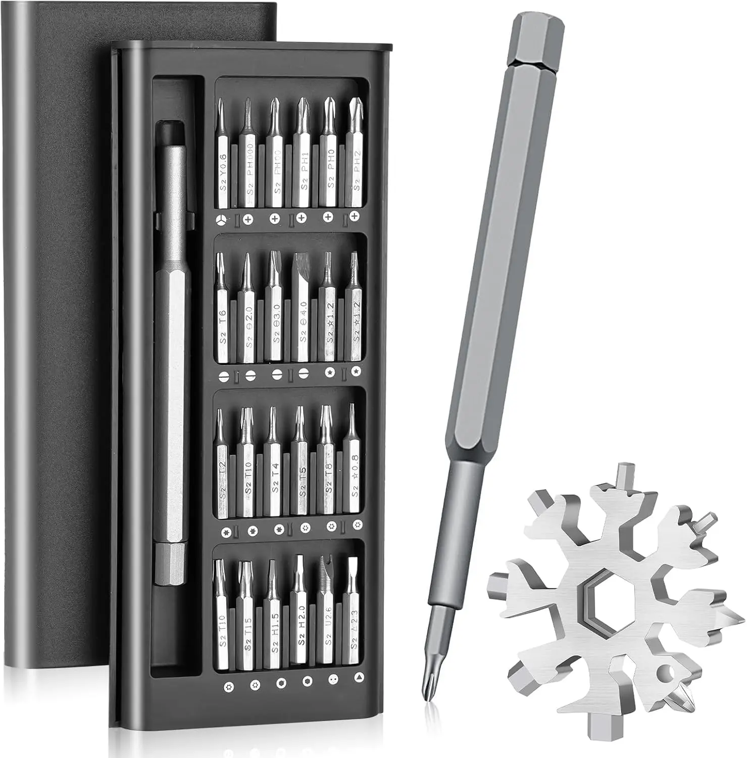 

25-in-1 Precision Screwdriver Set with Magnetic Tools for Electronics Repair, Plus 18-in-1 Snowflake Multi Tool