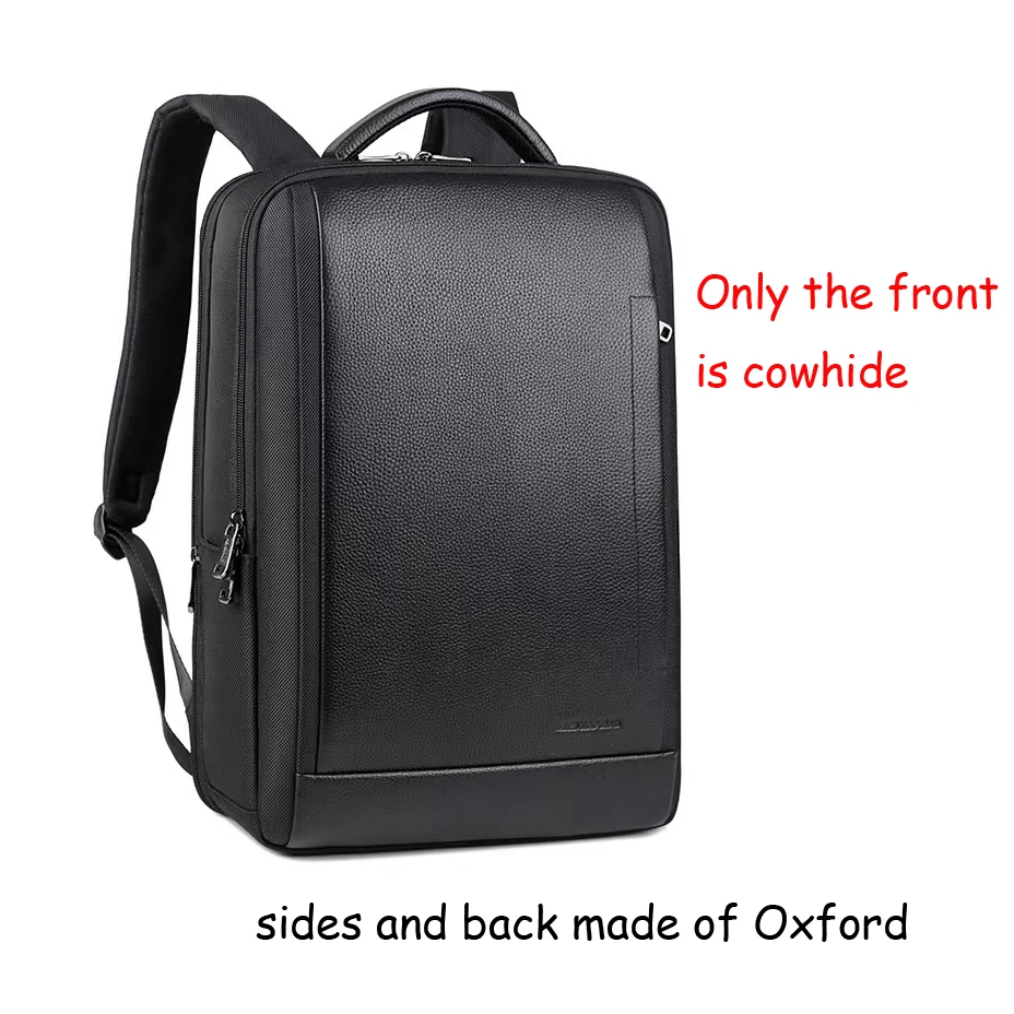 Imagem -02 - Mochilas de Couro Genuíno com Oxford para Homens Mochila de Estudante de Couro Natural Real Bolsa de Luxo para Laptop Nova Marca