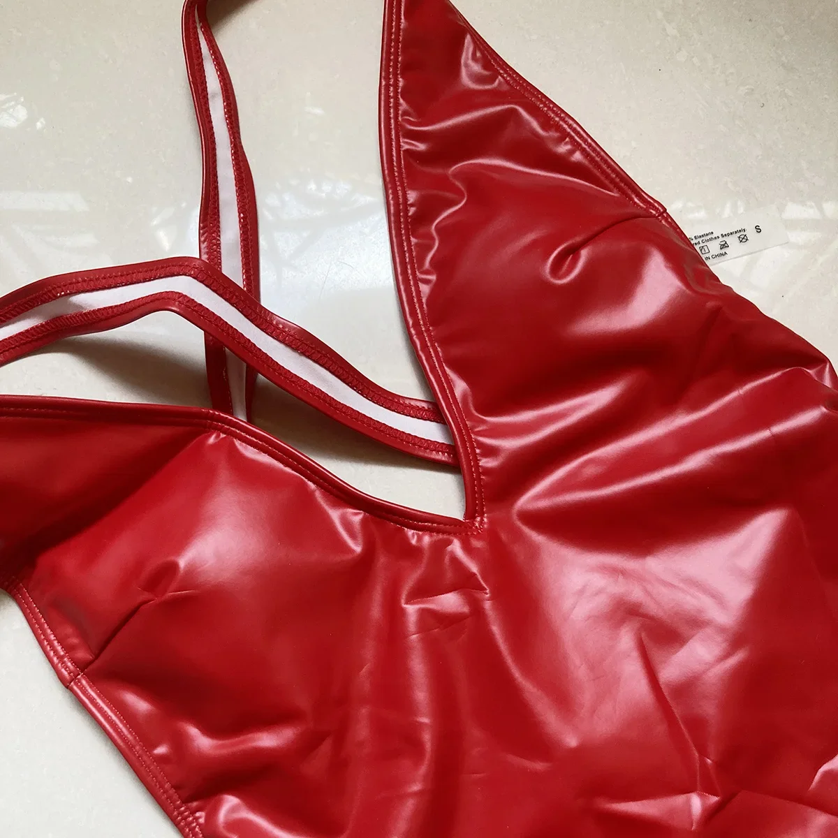 Sexy PU Thong One Piece Swimsuit for Women Push Up High Waisted Bathing Suit Swimwear High Cut Out Monokini Beach Wear Bather