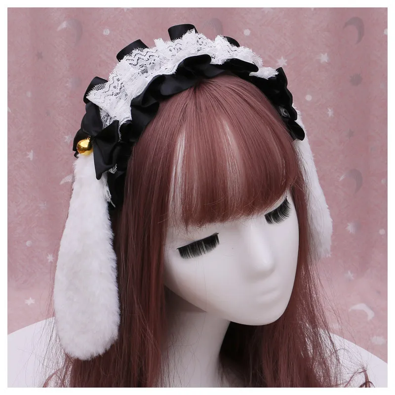 Lolita Headband Plush Rabbit Bunny Ears Hair Hoop Girl Halloween Costume Cosplay Party Headdress Sweet Bowknot Hair Accessories