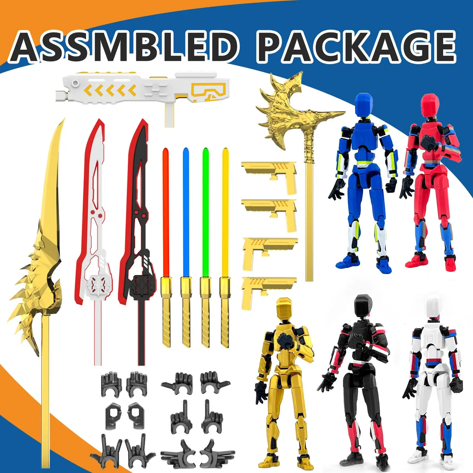 T13 Action Figure Already Assembled, 5-Pack Multi-Colored Titan 13 Action Figure Set with Laser Saber 3D Printed T 13 Lucky 13 R