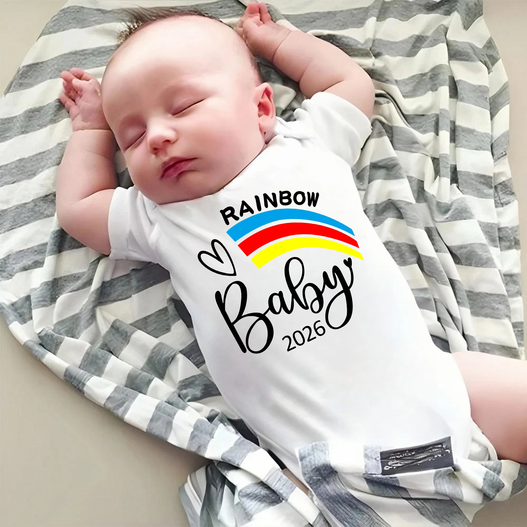 Rainbow Baby 2026 Print Newborn Romper Pregnancy Announcement Baby Bodysuit Infant Short Sleeve Jumpsuit Outfit Baby Shower Gift