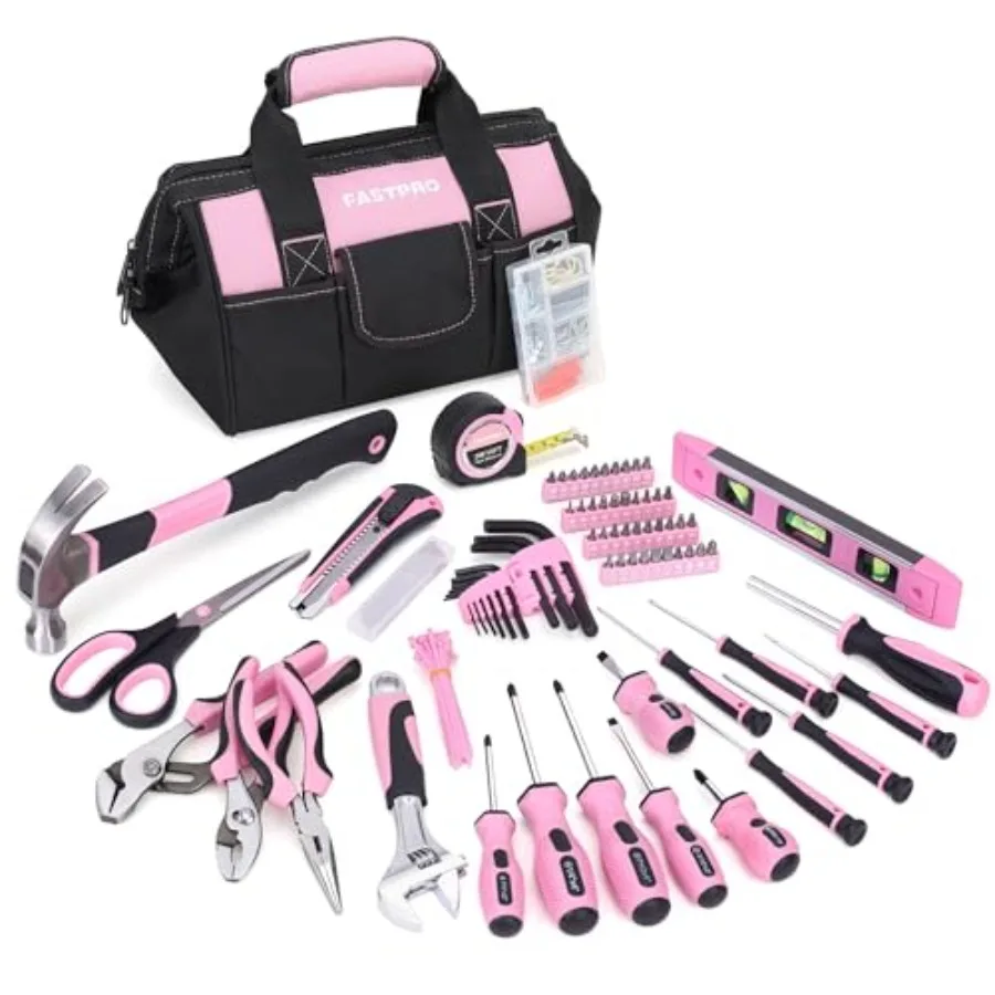 Tool Set 220-Piece Lady's Home Repairing Tool Kit with 12-Inch Wide Mouth Open Storage Tool Bag