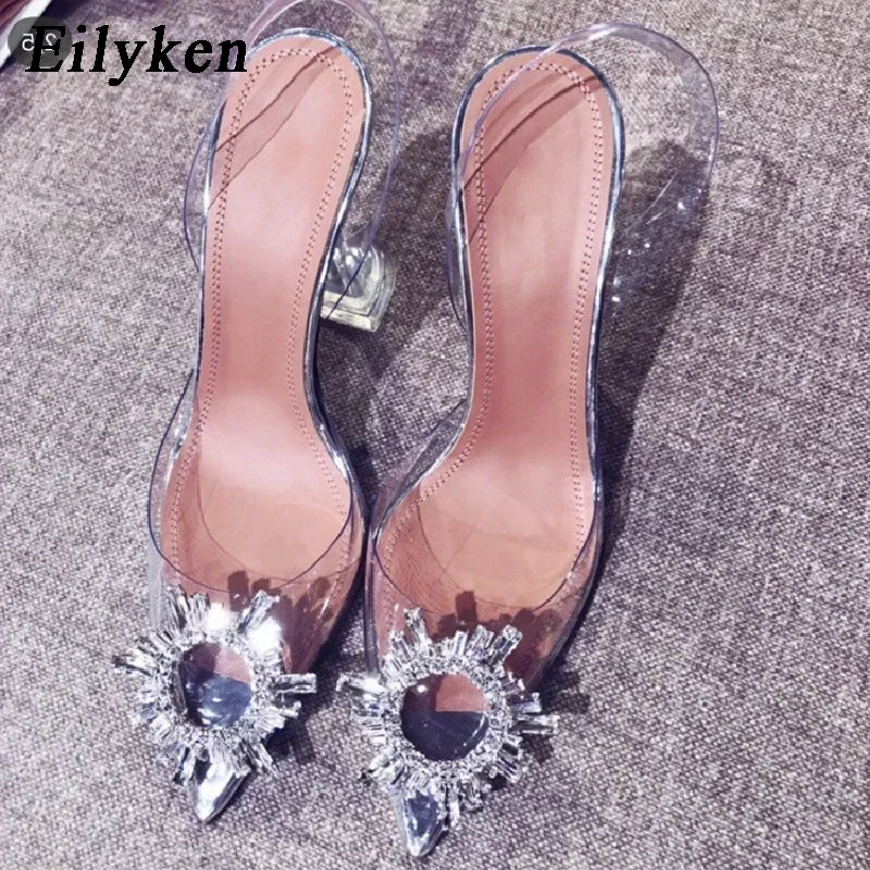 Eilyken GROSSE GRÖSSE 45 KRISTALL Diamant PVC Transparent Spitz Frauen Pumpen Elegante High Heels Bankett Prom Frühling Schuhe