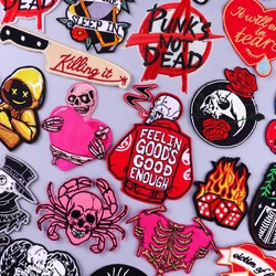 Hippie Punk Stripes Patch Biker Embroidered Patches For Clothing Rock Badge Iron On Patches On Clothes Skull Stickers Jacket