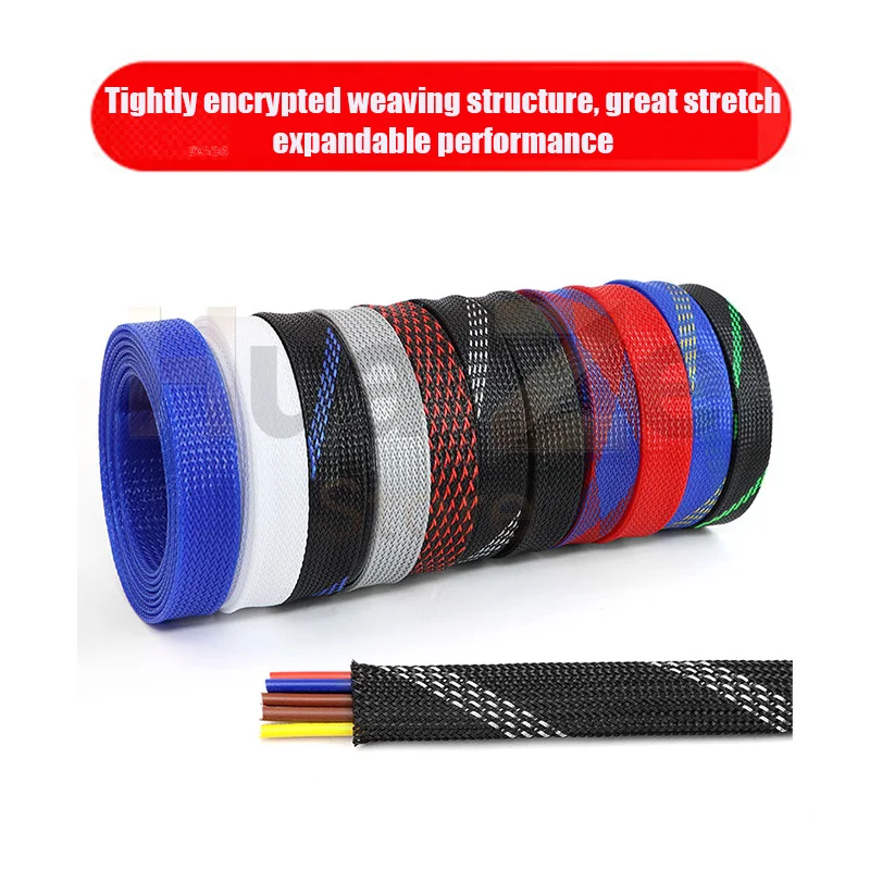 Expandable PET Braided Cable Sleeve 40 Colors Patterns, 3-50mm Inner Diameter Wire Loom Protector, Customizable Length 5M