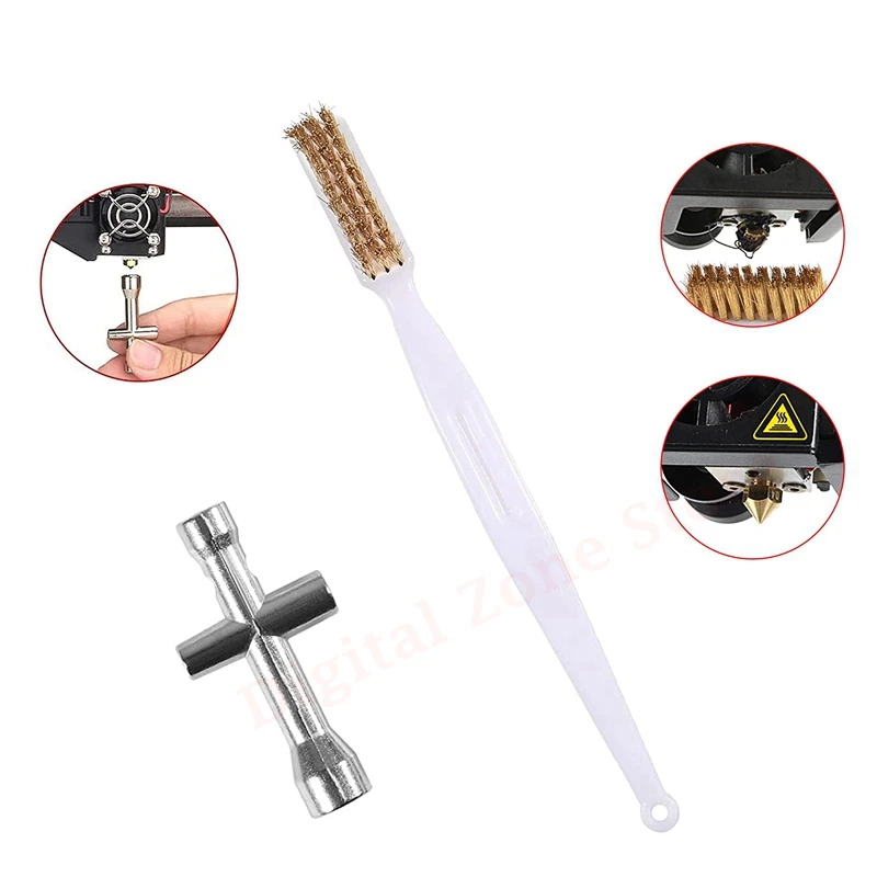 

E3D Nozzle Mini Spanner M2 M2.5 M3 M4 Screw Nut Cross Wrench Tool with Copper Wire Nozzle Cleanning Toothbrush for 3D Printer