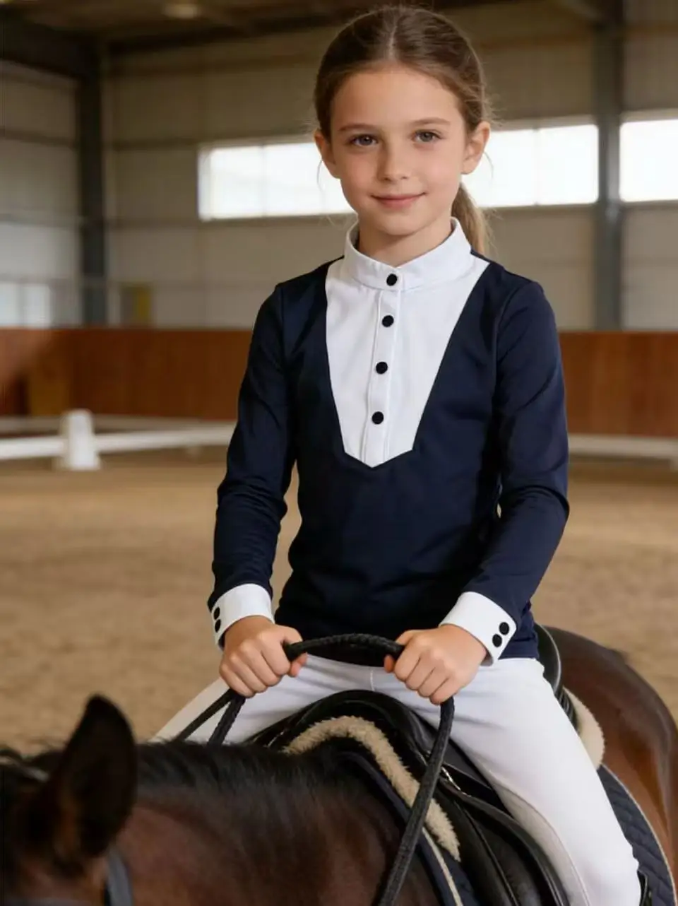 

Girls Equestrian Riding Shirt Kids Short/Long Sleeve Quick Dry High Elastic Breathable Horse Riding Sports Top For Children