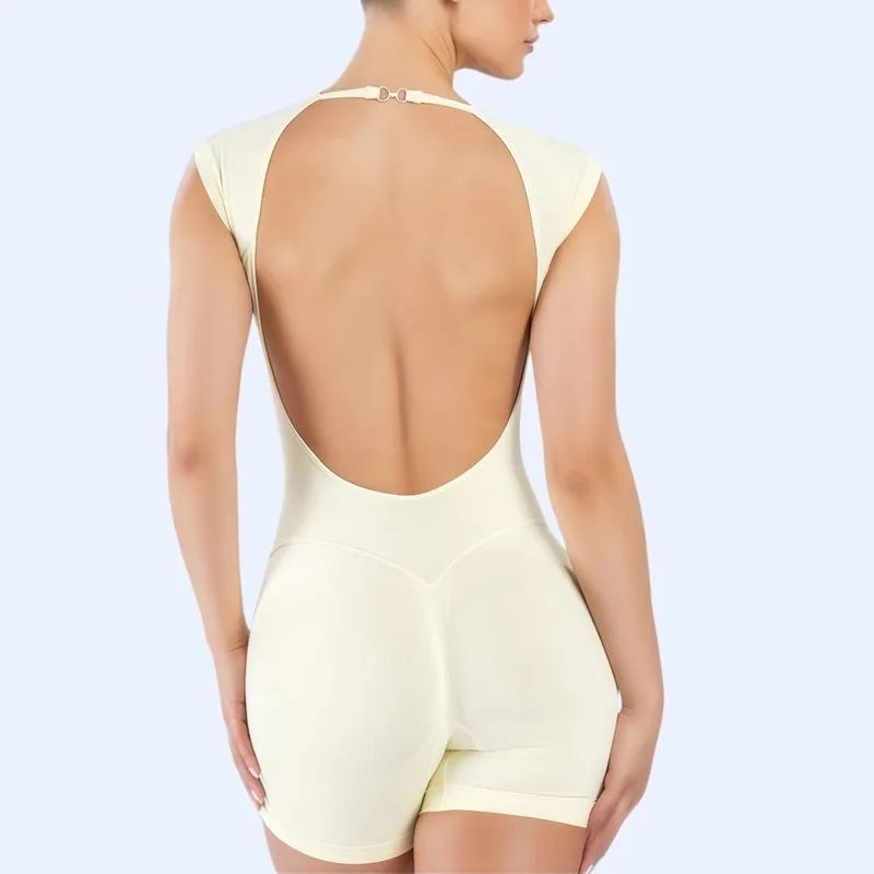 HISTELLO Impact Short Sleeve One Piece Seamless Backless Yoga Workout Sports Clothes Women Gym Slim Fit Running Fitness Bodysuit