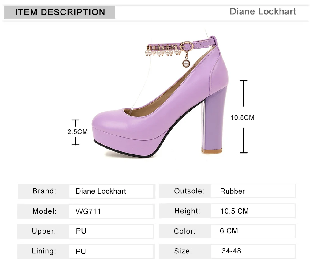 Square High Heels Women Platform Pumps Spring Autumn Beaded Strap Buckle Round Toe Dress Wedding Shoes Purple White Black Blue