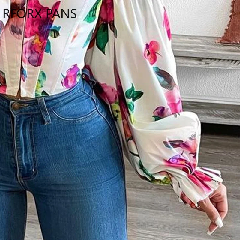 Women Off Shoulder Lantern Sleeve Floral Print Top for Women Top 2021