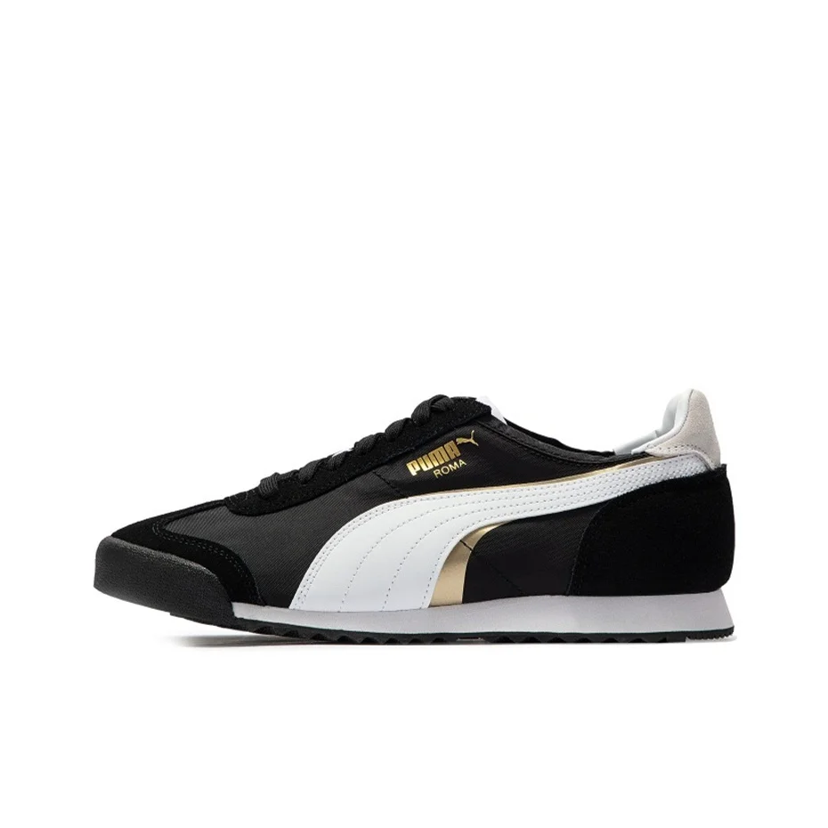 PUMA Roma Og Nylon Casual Shoes Unisex Low Top Black/White/Gold 390634-01