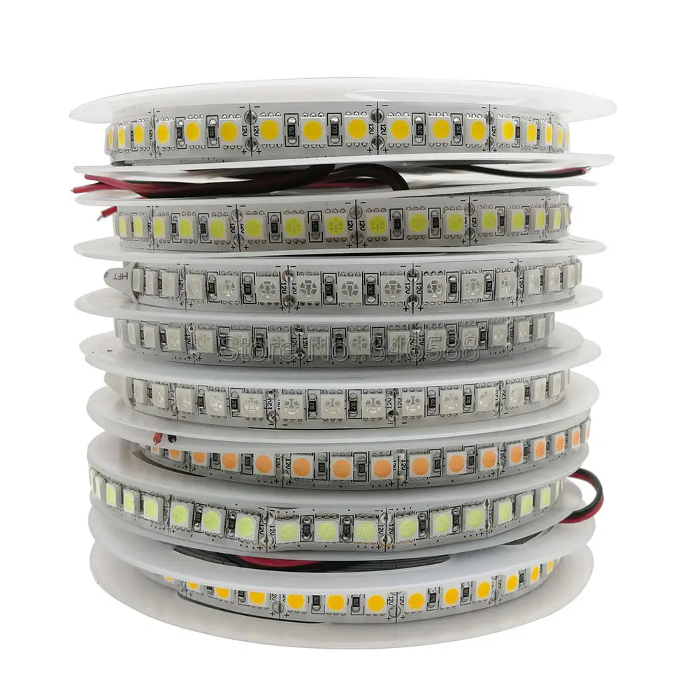 SMD 5050 120 LED 5m DC12V DC24V RGB Ice blue LED Strip Light IP20 IP65 IP67 Waterproof Flexible LED Tape Ribbon Home Decoration