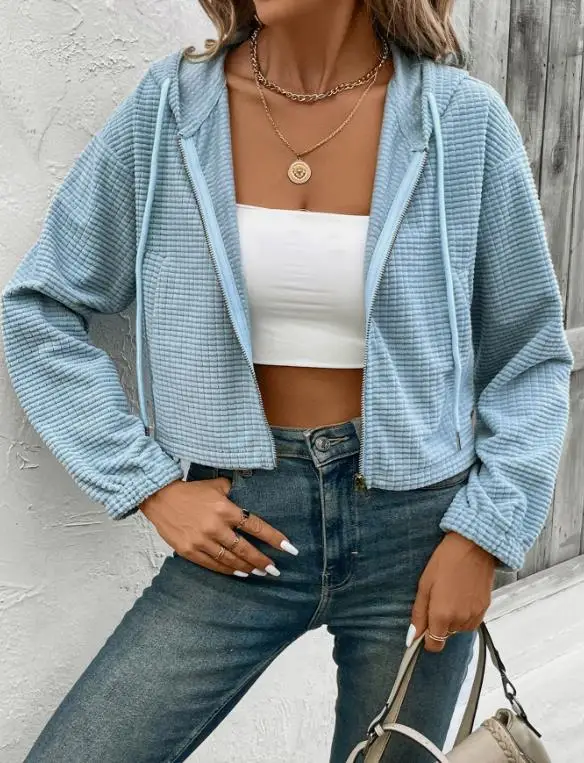 2025 Autumn/winter New Zipper Cardigan Short Retro Corduroy Hooded Jacket