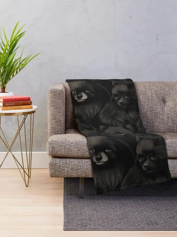 Black pomeranian design Throw Blanket Sofa Quilt Loose Fluffy Softs Beautifuls For Sofa Thin Blankets