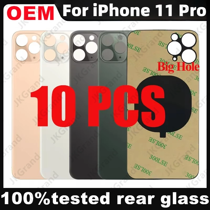 

10 Pcs For iPhone 11 Pro Back Glass Panel Battery Cover Replacement Parts optimal quality Big Hole Camera Rear Door Housing Beze