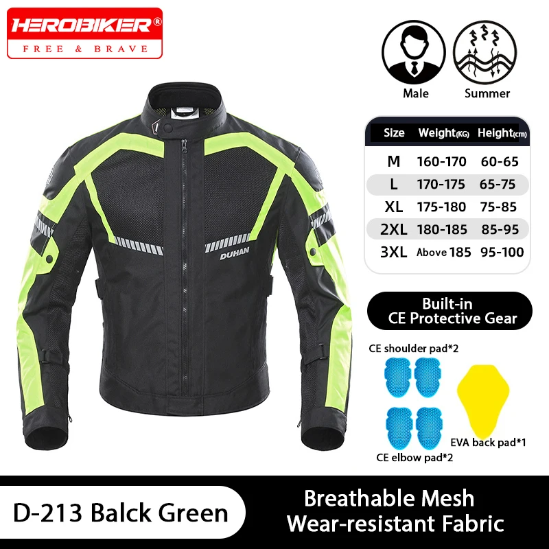 

DUHAN Motorcycle Jacket Men Summer Breathable Mesh Motorbike Jacket Motocross Riding Jacket Anti-fall CE Protection Moto Clothes