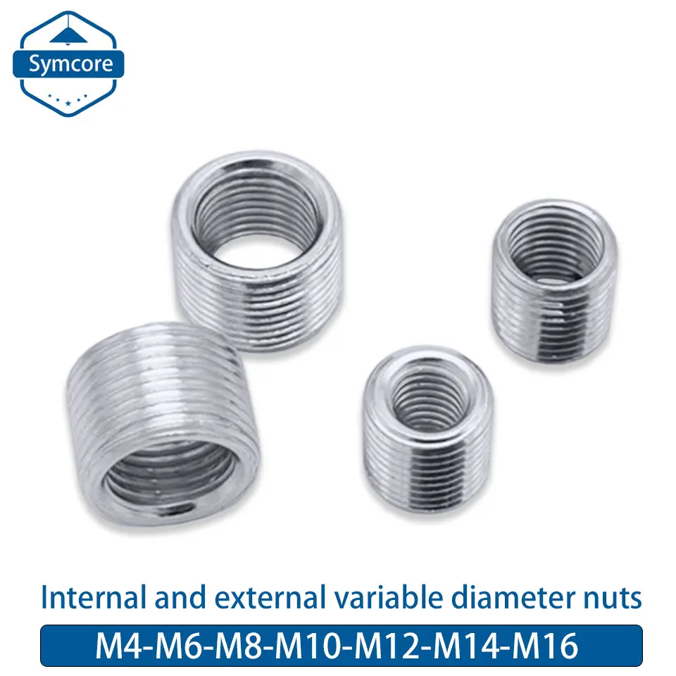 10Pcs Inner And Outer Thread Nuts M16 M14 M12 M10 M8 M6 M4 Hollow Variable Diameter Bolts Thread Galvanized Conversion Screw Cap