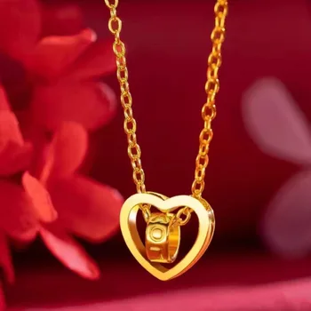 High quality gold 24K necklace smart peach heart necklace 999 set gold chain integrated chain lady temperament clavicle chain AU750