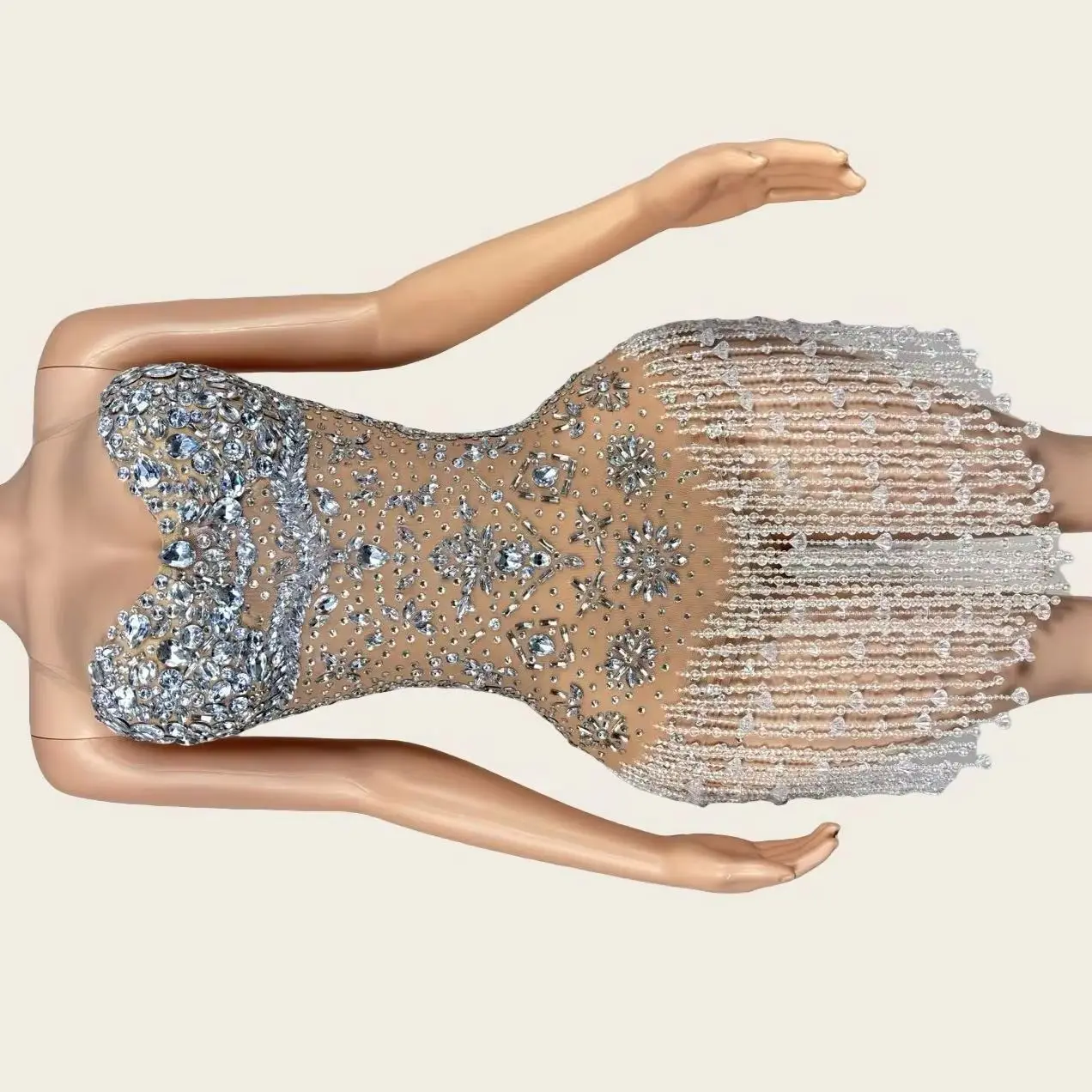 Body de Lentejuelas Brillantes de Alta Gama Yushi con Borlas, Traje de Baile Latino para Mujer, Leotardo de Malla con Cristales para Club Nocturno y Fiesta
