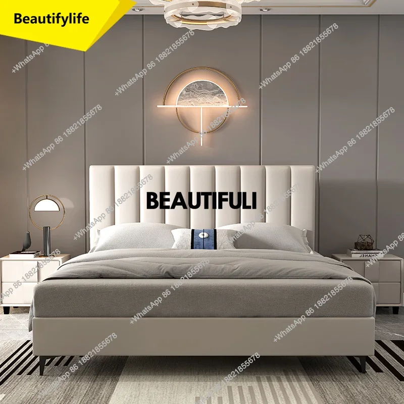 

Q181 Backrest Storage Double Bed Simple Platform Gray Wooden Adults Queen Double Bed Twin Frame Modern Cama De Casal Home Furnit