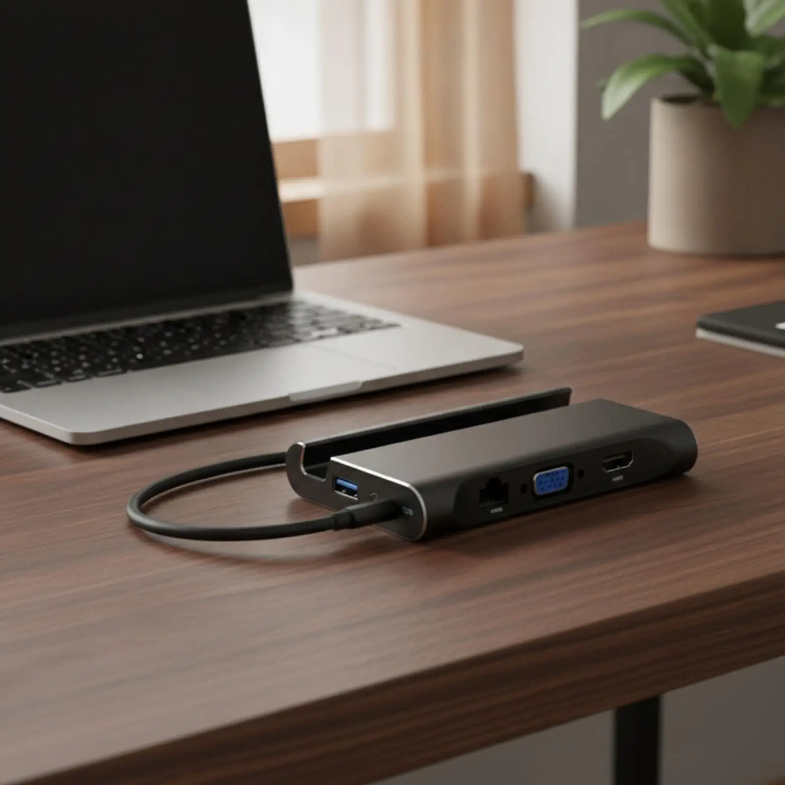 USB C Hub Splitter Multiport Adapter Aluminum with 3 USB 3.0 4K VGA Ethernet PD for Home Office Use